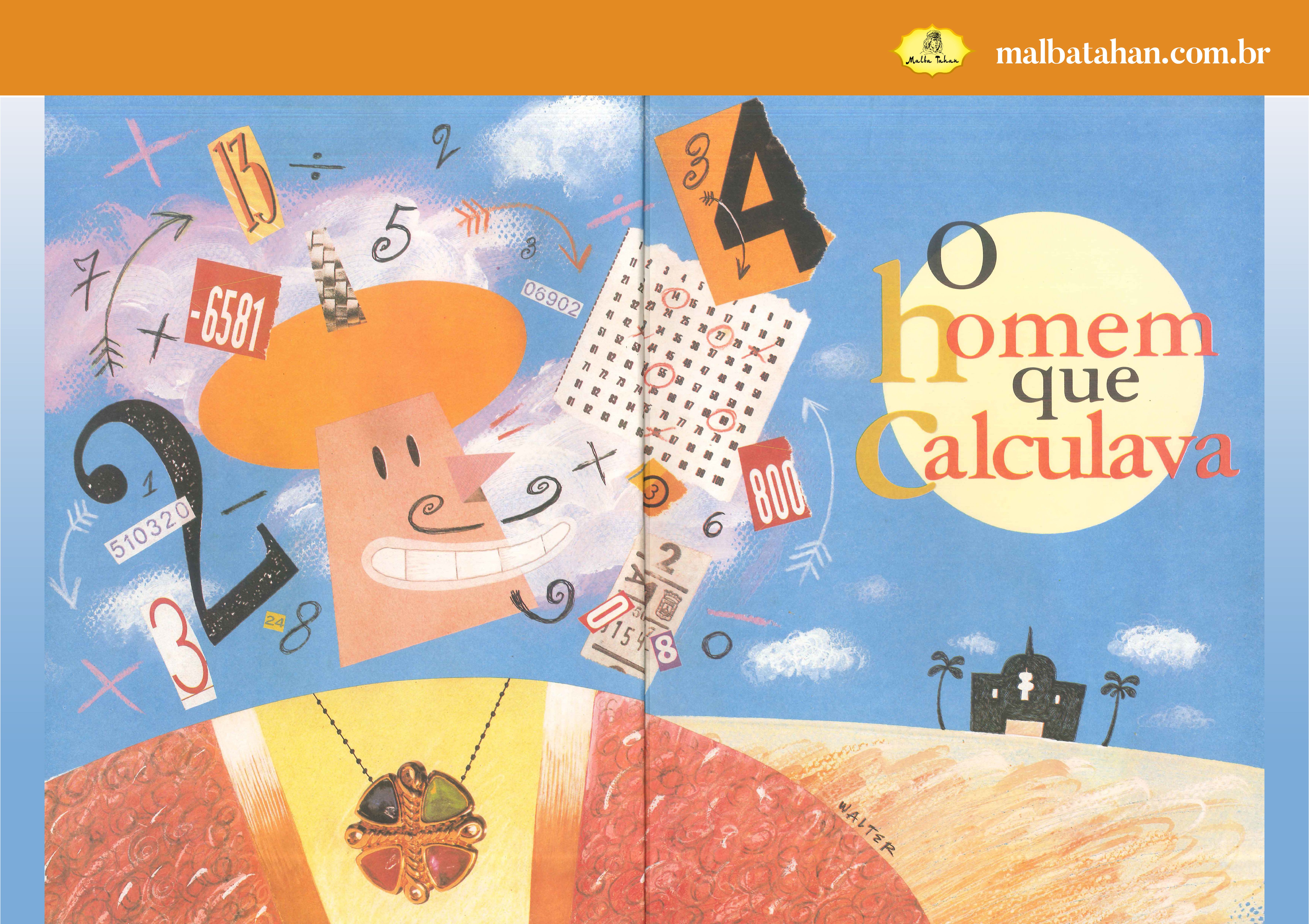Capa de livro com uma ilustração de homem com turbante e um turbilhão de números e símbolos matemáticos.